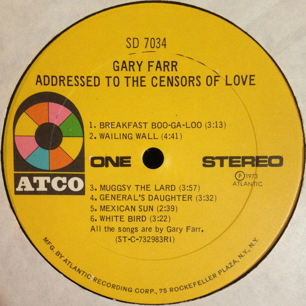Gary Farr (2) : Addressed To The Censors Of Love (LP, Album, RI)