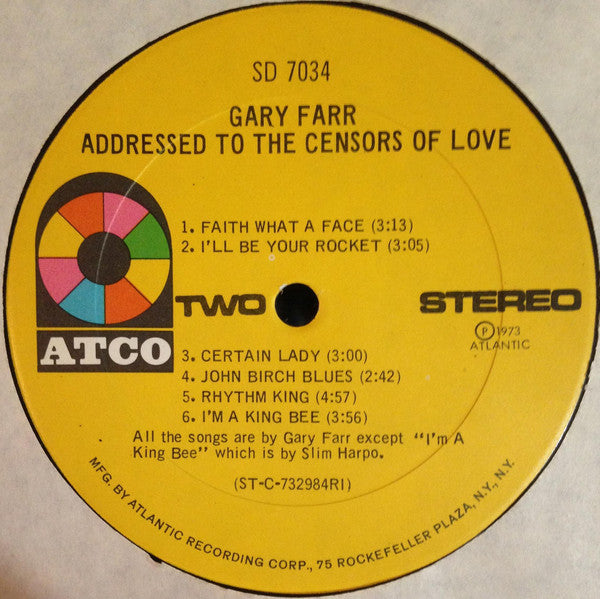 Gary Farr (2) : Addressed To The Censors Of Love (LP, Album, RI)