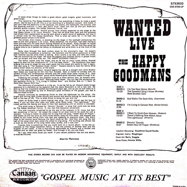 The Happy Goodman Family : Wanted Live (LP, Album)