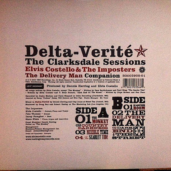 Elvis Costello & The Imposters : Delta-Verité (The Clarksdale Sessions) (The Delivery Man Companion) (10")