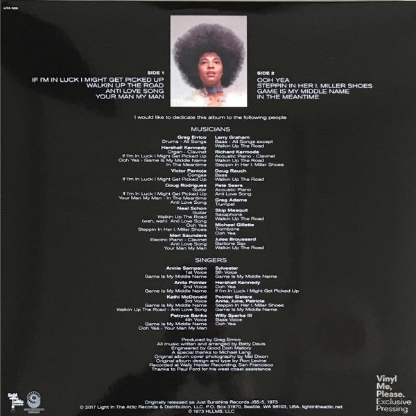 Betty Davis : Betty Davis (LP, Album, Club, RE, RM, RP, Sil)