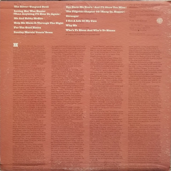 Kris Kristofferson : Songs Of Kristofferson (LP, Album, Comp, Ter)