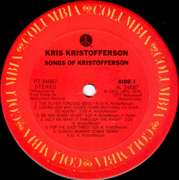 Kris Kristofferson : Songs Of Kristofferson (LP, Album, Comp, Ter)
