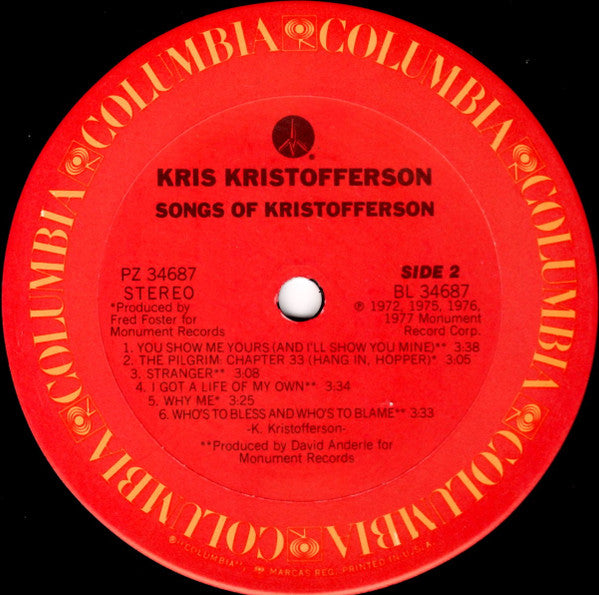 Kris Kristofferson : Songs Of Kristofferson (LP, Album, Comp, Ter)