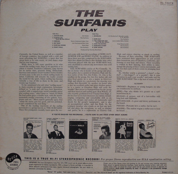 The Surfaris : Play (LP, Album, Pin)