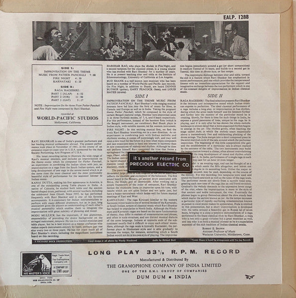 Ravi Shankar : Improvisations & Theme From Panther Panchali (LP)