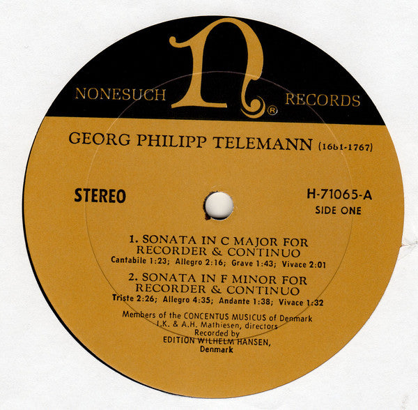 Georg Philipp Telemann, Concentus Musicus Of Denmark Under The Direction Of Irmgard Knopf Mathiesen And Aksel H. Mathiesen : Chamber Music With Recorder (LP, Album)