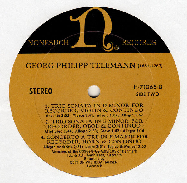 Georg Philipp Telemann, Concentus Musicus Of Denmark Under The Direction Of Irmgard Knopf Mathiesen And Aksel H. Mathiesen : Chamber Music With Recorder (LP, Album)