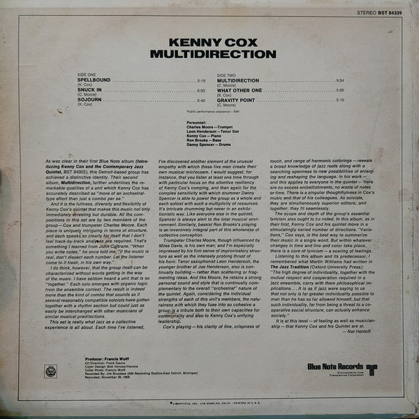 Kenny Cox And The Contemporary Jazz Quintet (2) : Multidirection (LP, Album)