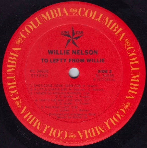 Willie Nelson : To Lefty From Willie (LP, Album, RE)