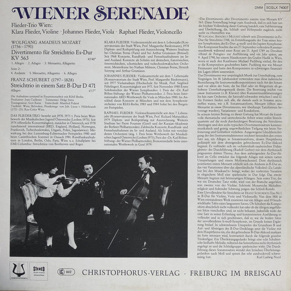 Wolfgang Amadeus Mozart, Franz Schubert, Flieder Trio : Wiener Serenade (LP, Album)