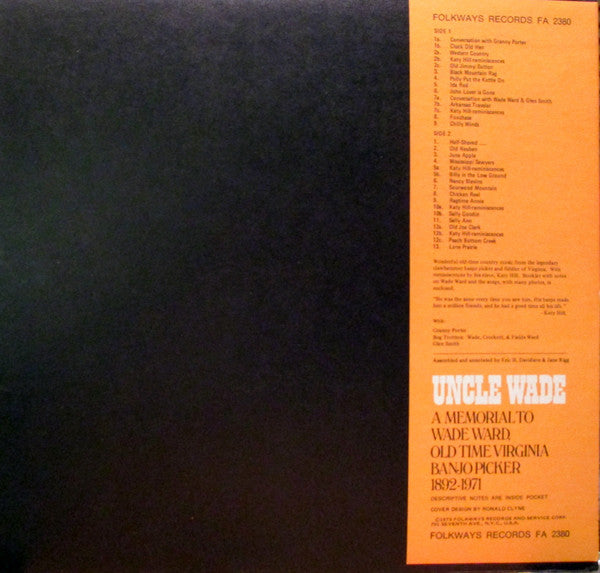 Wade Ward : Uncle Wade - A Memorial To Wade Ward, Old Time Virginia Banjo Picker 1892-1971 (LP)
