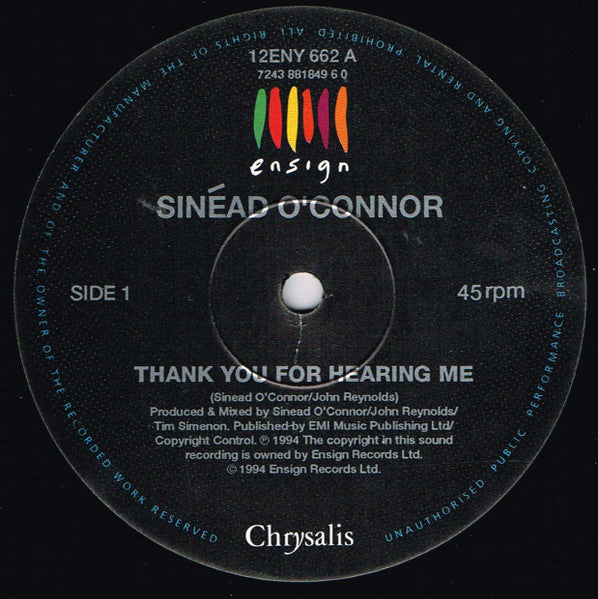 Sinéad O'Connor : Thank You For Hearing Me (12", Single)