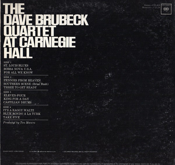 The Dave Brubeck Quartet : At Carnegie Hall (2xLP, Album, Mono, Gat)