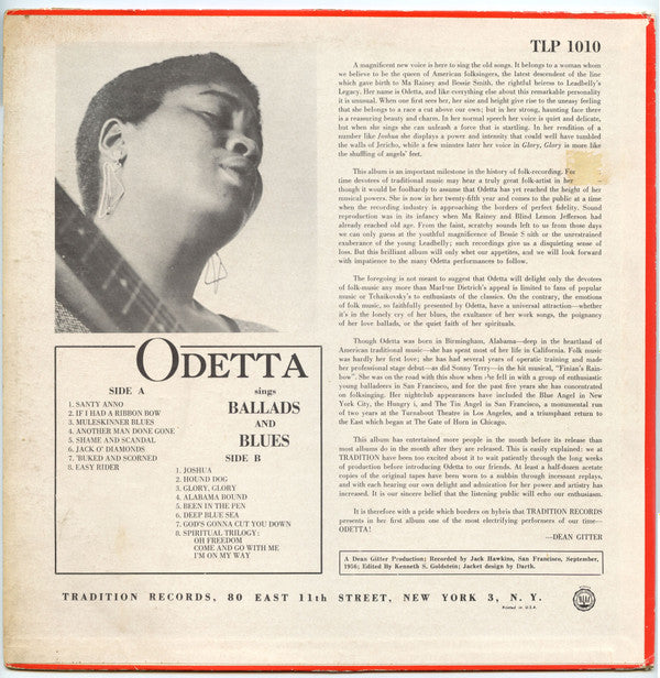 Odetta : Sings Ballads And Blues (LP, Album, Mono, RE)