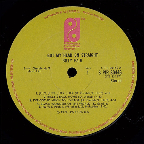 Billy Paul : Got My Head On Straight (LP, Album)