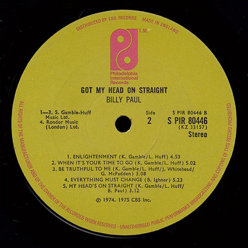 Billy Paul : Got My Head On Straight (LP, Album)