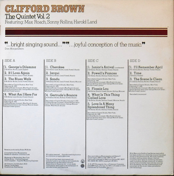 Clifford Brown : The Quintet Vol. 2 (2xLP, Comp, Mono)