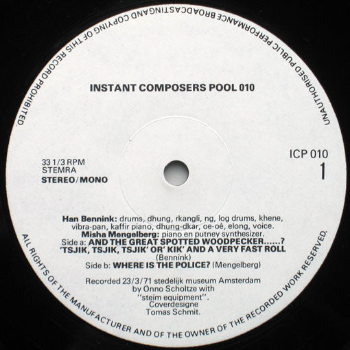 Han Bennink, Misha Mengelberg* : Instant Composers Pool 010 (LP, Album, 2nd)