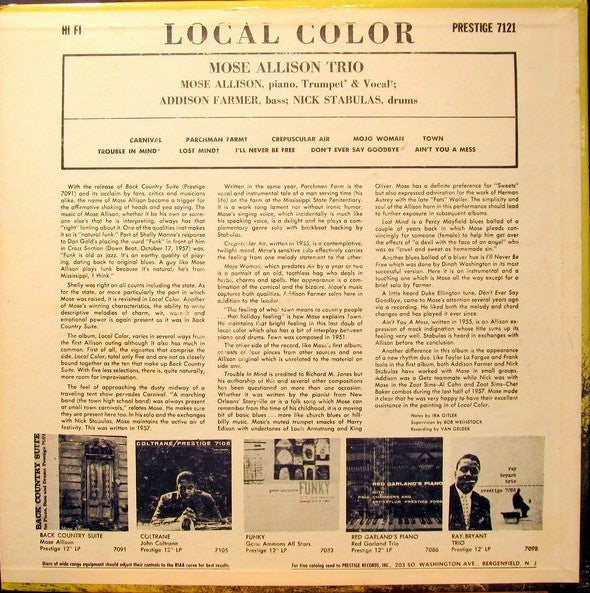 #4021【希少な名盤】モーズ・アリソン Local Color LPレコード Mose Allison: Local Color (Vinyl, VG+) – The Shops at Mars Beads