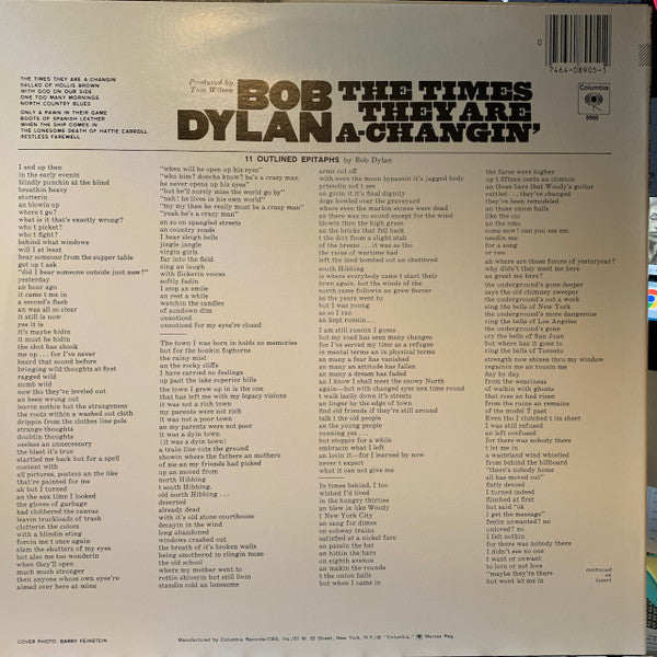 Bob Dylan : The Times They Are A-Changin' (LP, Album, RP, Car)
