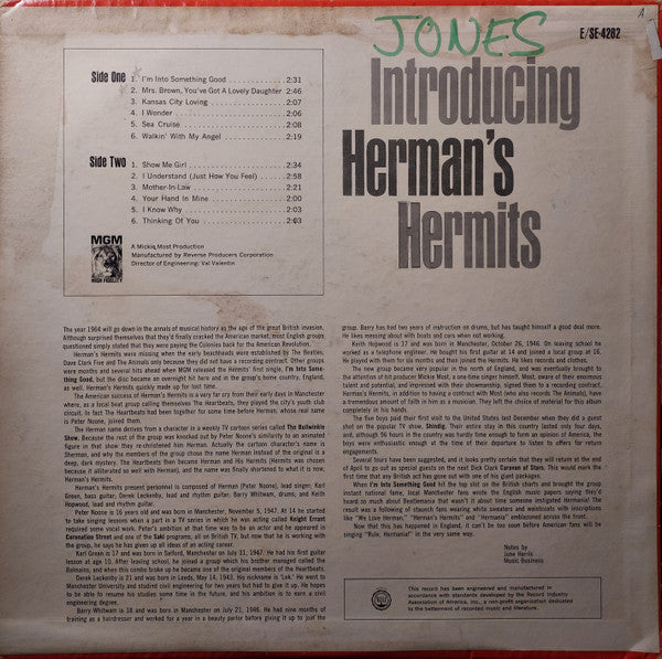 Herman's Hermits : Introducing Herman's Hermits (LP, Album, Mono, 2nd)