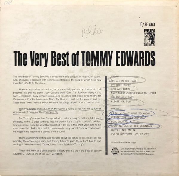 Tommy Edwards : The Very Best Of Tommy Edwards (LP, Album, Comp)