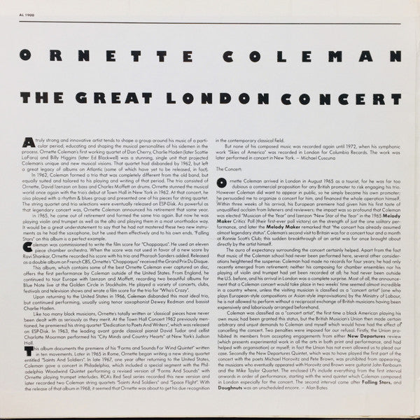 Ornette Coleman : The Great London Concert (2xLP, Album, RE)