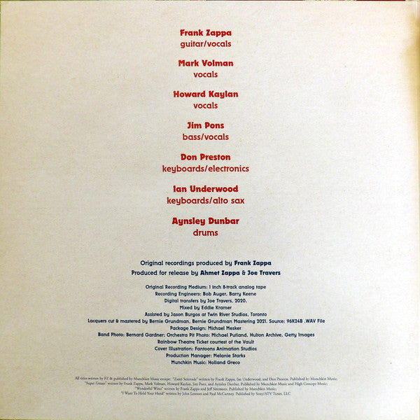 Frank Zappa & The Mothers : Rainbow Theatre London, England December 10, 1971 (3xLP, Album, 180)