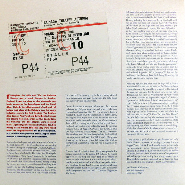 Frank Zappa & The Mothers : Rainbow Theatre London, England December 10, 1971 (3xLP, Album, 180)