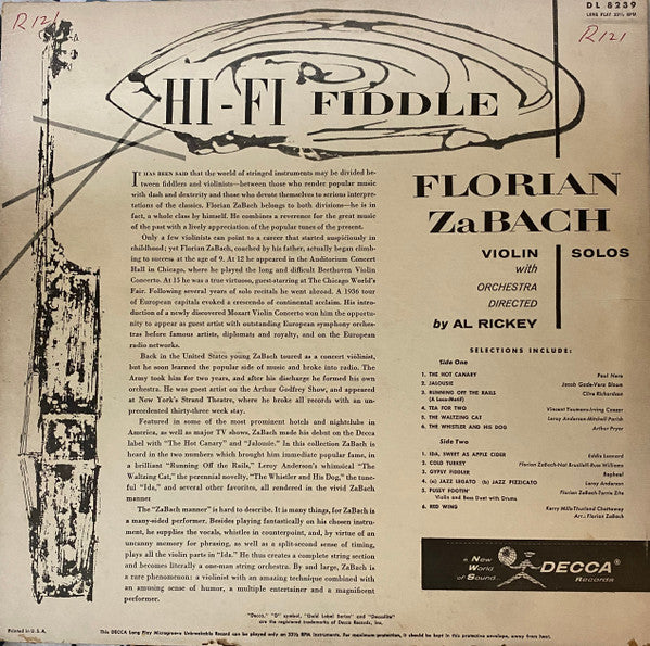 Florian ZaBach : Hi-Fi Fiddle (LP, Album, Mono)