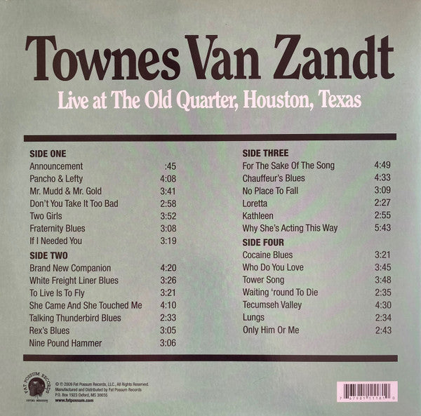 Townes Van Zandt : Live At The Old Quarter, Houston, Texas (2xLP, Album, RE, Gat)