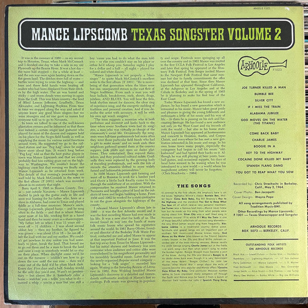 Mance Lipscomb : Texas Songster Volume 2 (LP, Album, Mono)