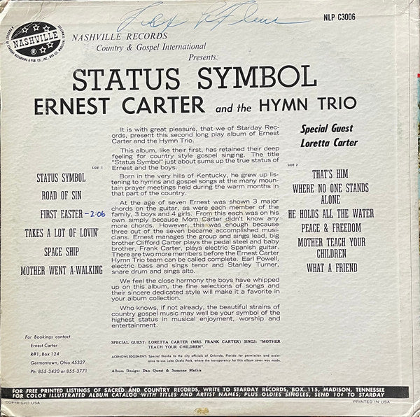 Ernest Carter And The Hymn Trio : Status Symbol (LP)