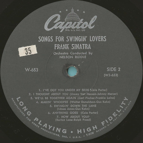 Frank Sinatra : Songs For Swingin' Lovers (LP, Album, Mono, RP, Scr)
