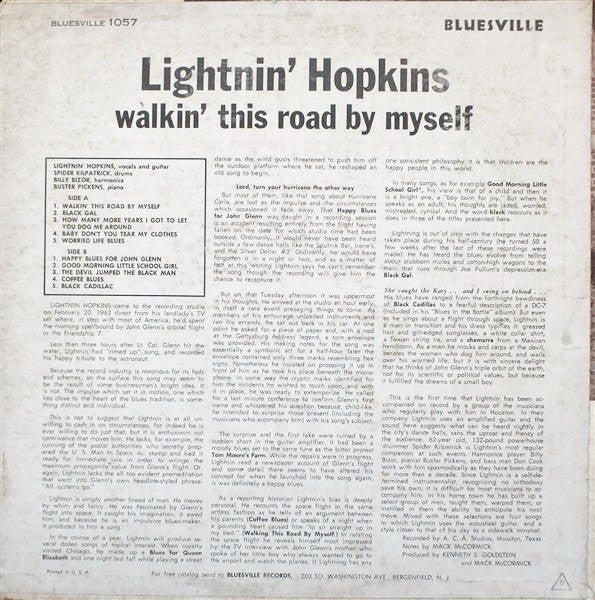 Lightnin' Hopkins : Walkin' This Road By Myself (LP, Album, Mono)