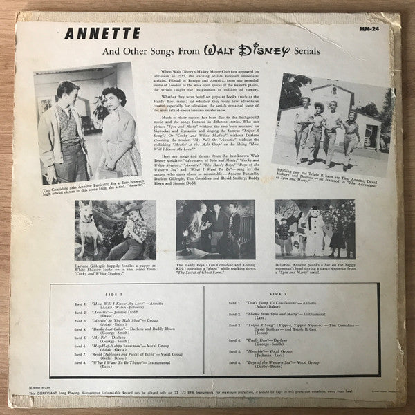 Annette (7), Tim Considine, Darlene (2), Jimmie Dodd, Buddy Ebsen : Songs From Annette And Other Walt Disney Serials (LP, Mono)