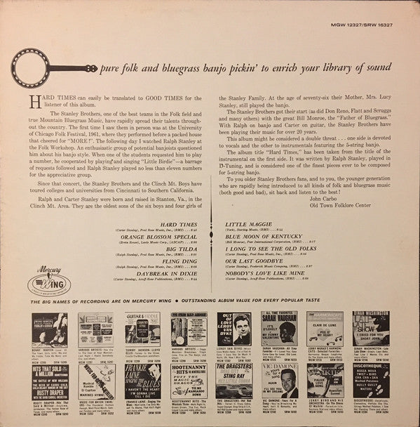 Stanley Brothers* And The Clinch Mountain Boys Featuring Ralph Stanley : Hard Times (LP, Album, RE)