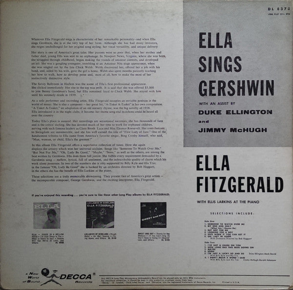 Ella Fitzgerald : Ella Sings Gershwin (LP, Album, Mono, Styrene)