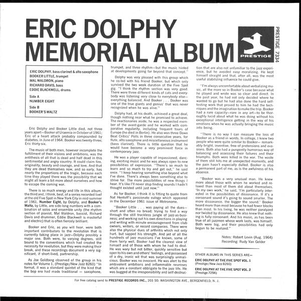 Eric Dolphy & Booker Little : Memorial Album Recorded Live At The Five Spot (LP, Album, RE)