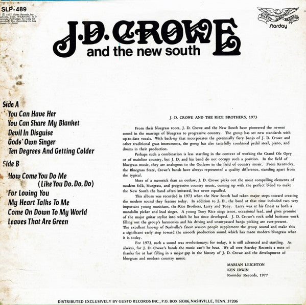 J.D. Crowe And The New South* : J.D. Crowe And The New South (LP, Album, Blu)