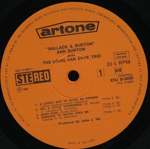 Ann Burton With The Louis Van Dyke Trio* : Ballads & Burton (LP, Album)