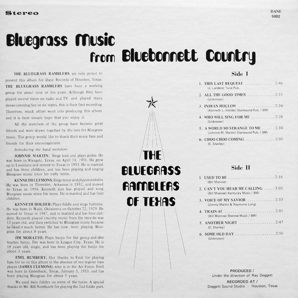The Bluegrass Ramblers Of Texas : Bluegrass Music From Bluebonnet Country (LP)