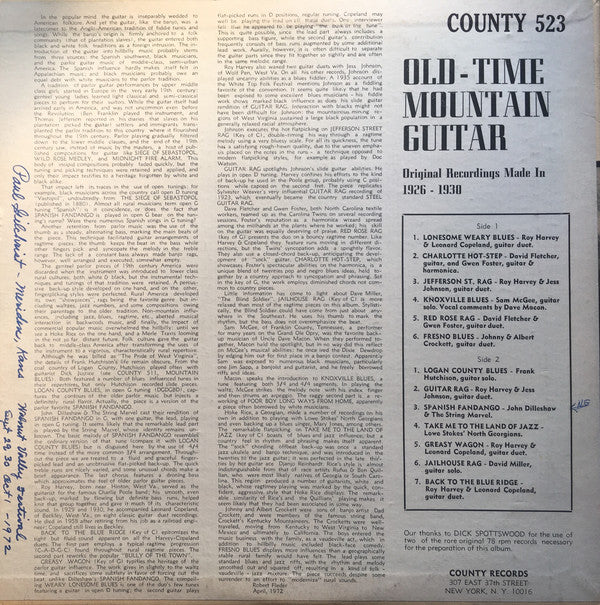 Various : Old-Time Mountain Guitar (Finger-Style Guitar 1926-1930) (LP, Comp)