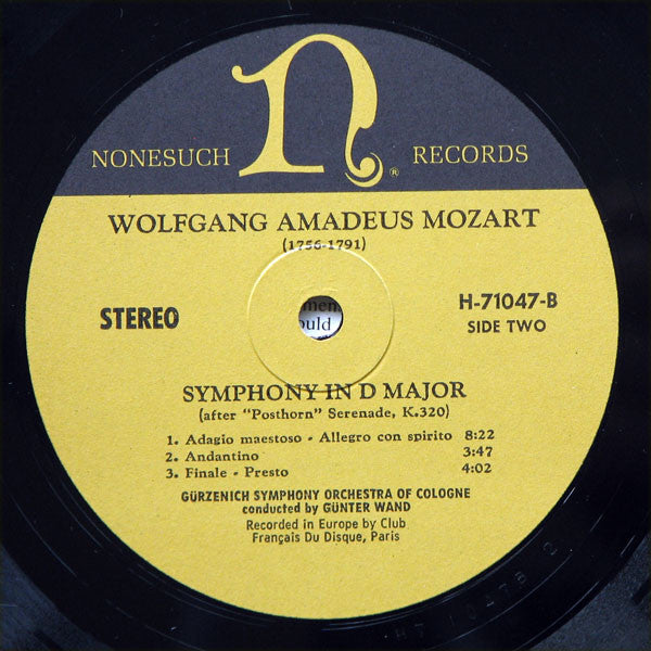 Wolfgang Amadeus Mozart - Gürzenich-Orchester Kölner Philharmoniker, Günter Wand : Symphony No. 40 In G Minor K.550, Symphony In D Major (After The Serenade No. 9, "The Posthorn" K.320) (LP, Album)