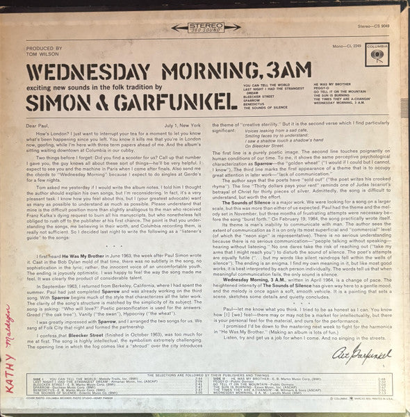 Simon & Garfunkel : Wednesday Morning, 3 A.M. (LP, Album, RP, San)