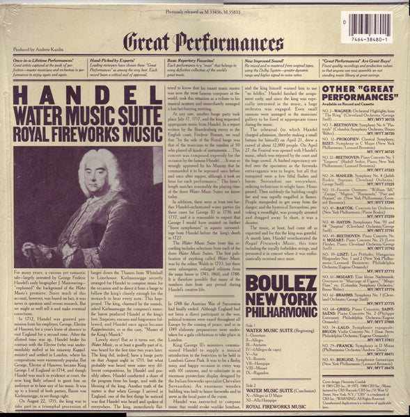 Georg Friedrich Händel - Pierre Boulez, New York Philharmonic : Water Music Suite / Royal Fireworks Music (LP, RE)