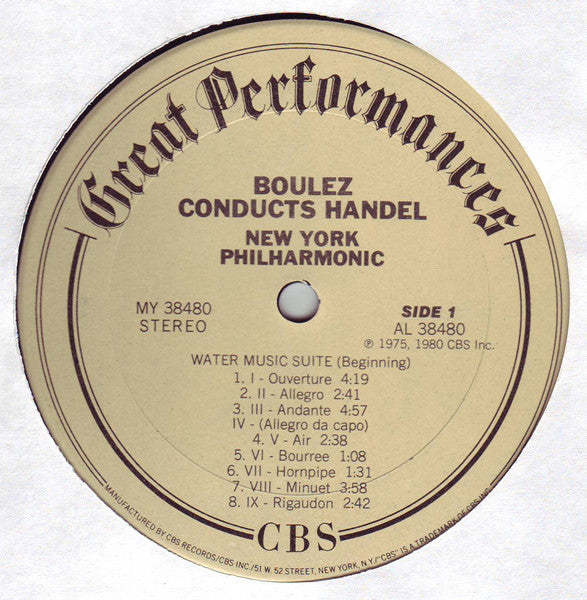 Georg Friedrich Händel - Pierre Boulez, New York Philharmonic : Water Music Suite / Royal Fireworks Music (LP, RE)