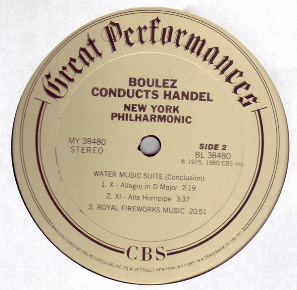 Georg Friedrich Händel - Pierre Boulez, New York Philharmonic : Water Music Suite / Royal Fireworks Music (LP, RE)