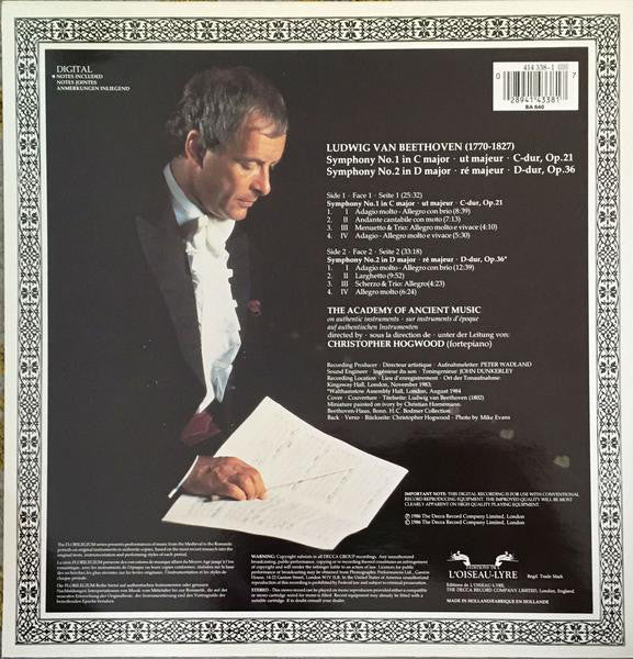Ludwig van Beethoven - The Academy Of Ancient Music, Christopher Hogwood : Symphonies 1 & 2 (LP)